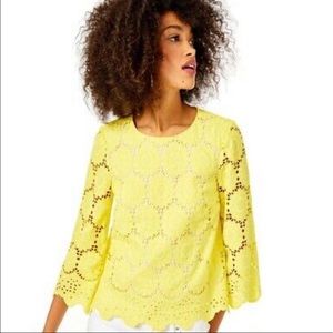 MARIELLA SCALLOPED LACE TOP Lemon Floral Eyelet